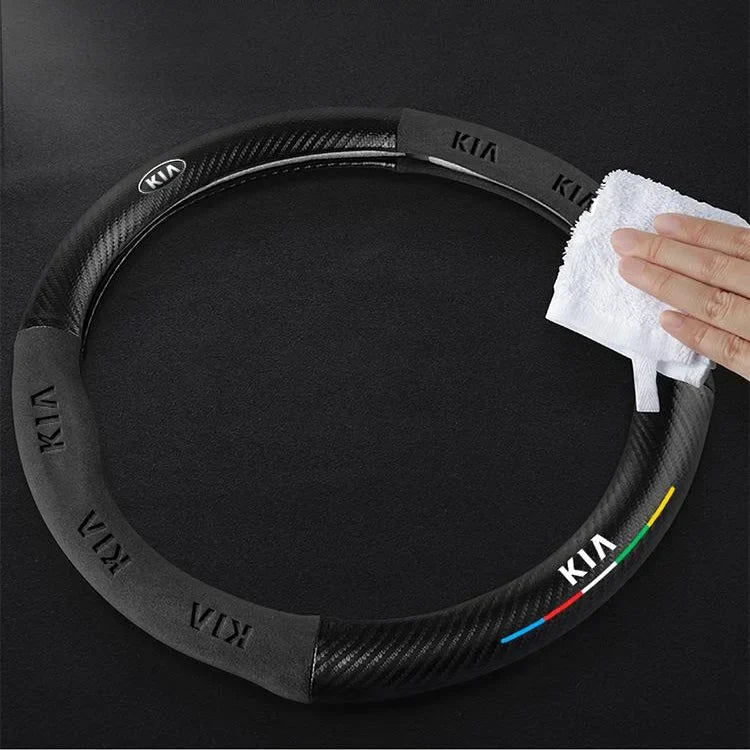 Customized Carbon Fiber Suede Steering Wheel Cover with Car Logo