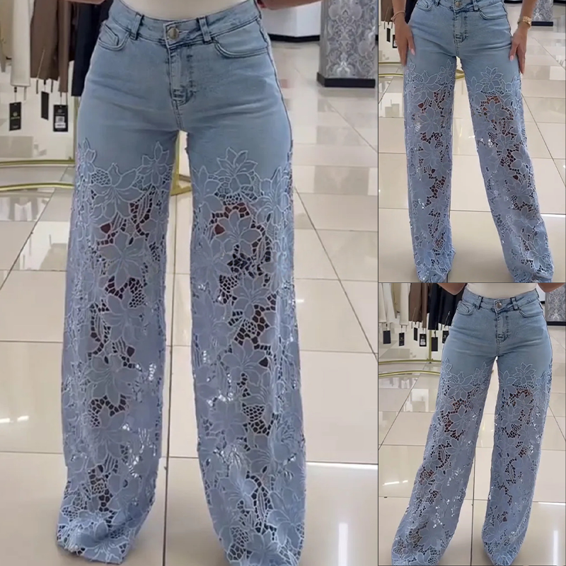 🌸🔥 Jeans mit Spitzeneinsatz