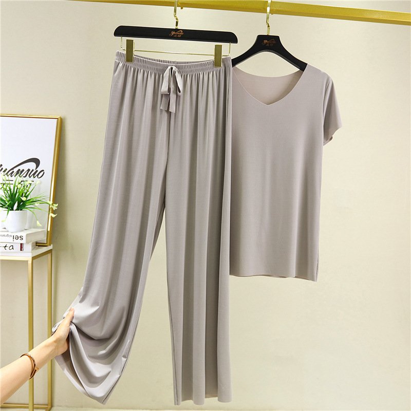 💖Begrenztes Angebot: 50 % Rabatt💖Weiches, bequemes Eisseiden-T-Shirt mit kurzen Ärmeln und lockere Zweiteiler-Kombination mit Hose mit weitem Bein