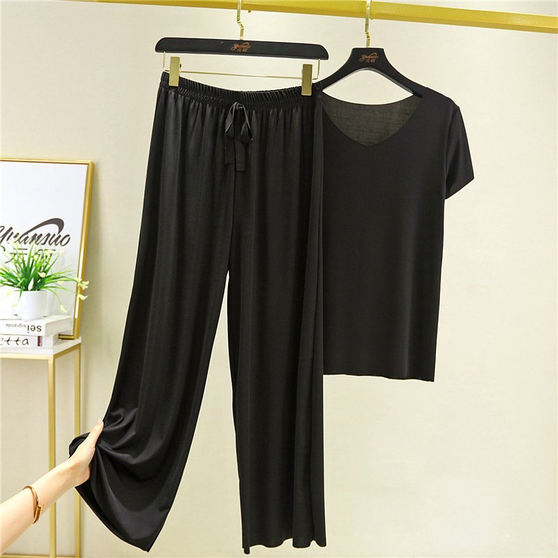 💖Begrenztes Angebot: 50 % Rabatt💖Weiches, bequemes Eisseiden-T-Shirt mit kurzen Ärmeln und lockere Zweiteiler-Kombination mit Hose mit weitem Bein