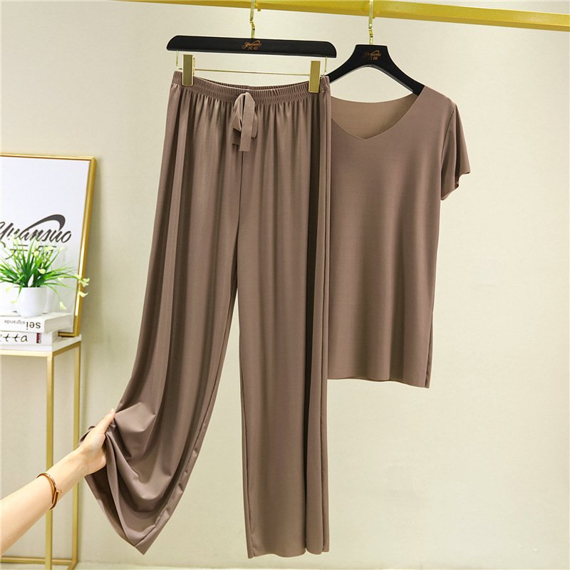 💖Begrenztes Angebot: 50 % Rabatt💖Weiches, bequemes Eisseiden-T-Shirt mit kurzen Ärmeln und lockere Zweiteiler-Kombination mit Hose mit weitem Bein