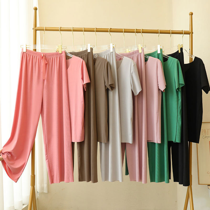💖Begrenztes Angebot: 50 % Rabatt💖Weiches, bequemes Eisseiden-T-Shirt mit kurzen Ärmeln und lockere Zweiteiler-Kombination mit Hose mit weitem Bein