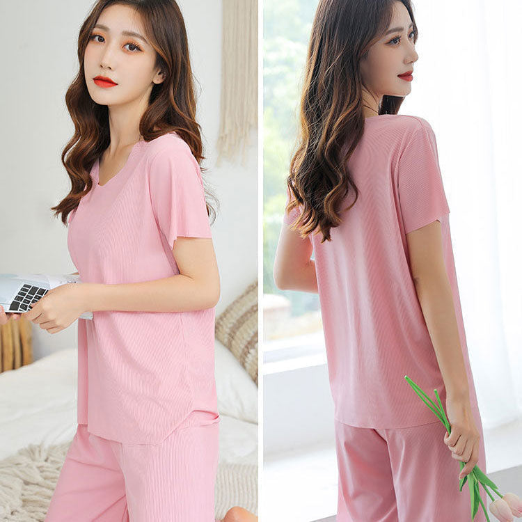 💖Begrenztes Angebot: 50 % Rabatt💖Weiches, bequemes Eisseiden-T-Shirt mit kurzen Ärmeln und lockere Zweiteiler-Kombination mit Hose mit weitem Bein