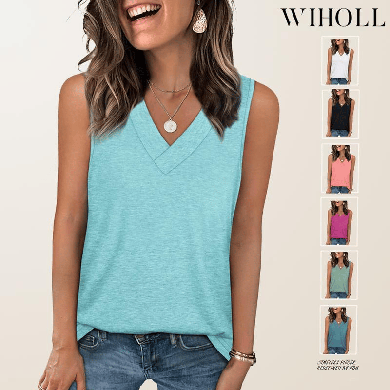 🎁Sommeraktion: 50 % Rabatt✨Damen-Casual-Top ohne Ärmel mit V-Ausschnitt und lockerer, figurbetonter Passform