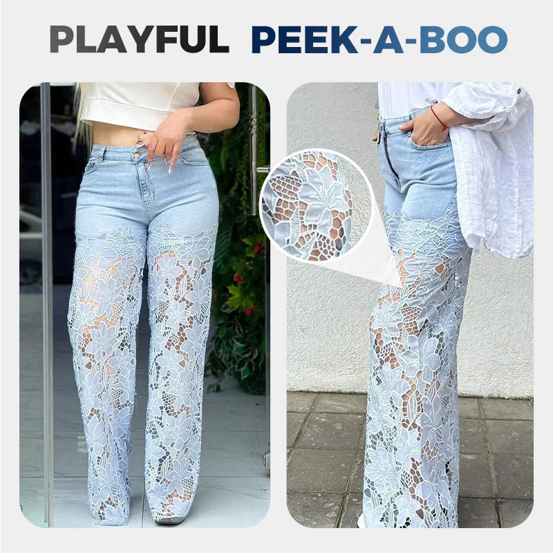 🌸🔥 Jeans mit Spitzeneinsatz