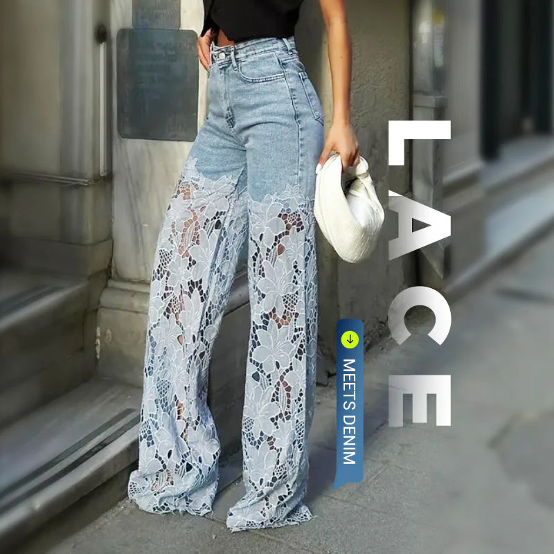 🌸🔥 Jeans mit Spitzeneinsatz
