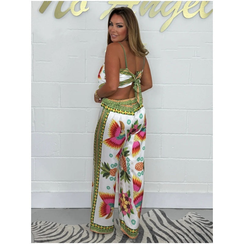 🔥Neu eingetroffen: 60% RABATT⚡Über 50.000 verkauft!💝2-teiliges Set: Spaghettiträger-Top mit Print & lockere Damenhose