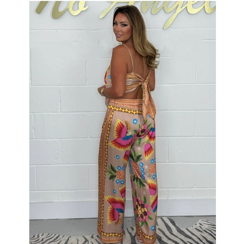 🔥Neu eingetroffen: 60% RABATT⚡Über 50.000 verkauft!💝2-teiliges Set: Spaghettiträger-Top mit Print & lockere Damenhose