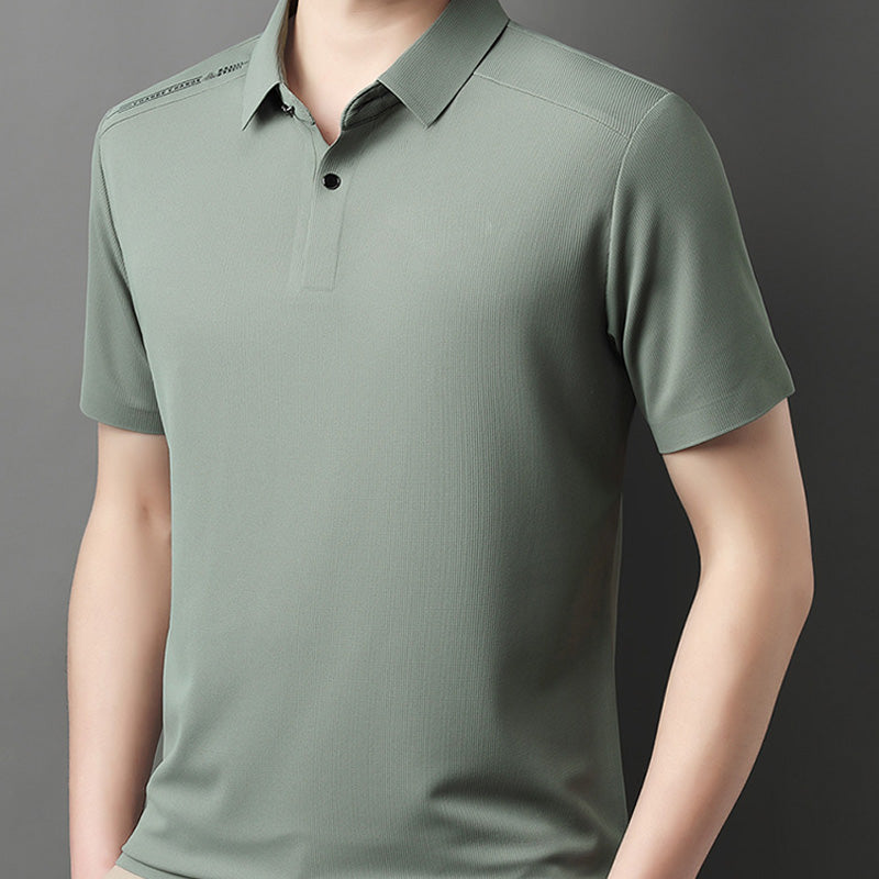 Men's Summer Cool Solid Color Lapel Short Sleeve Top