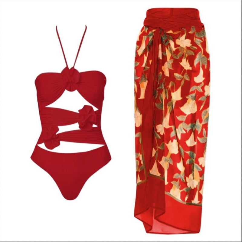 🔥Heißer Sale – 50 % Rabatt🔥Modischer Damen-Badeanzug mit Blumenmuster und Rock, einteilig