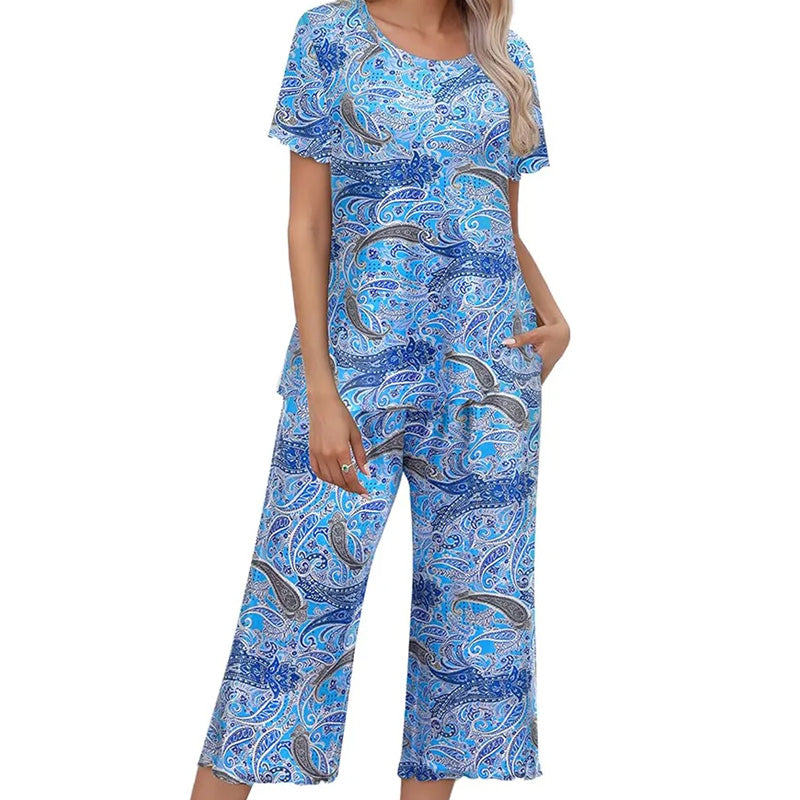 🎁Heiße Aktion: 50 % Rabatt⏳Bedrucktes Damen-Schlafanzugset mit Oberteil und Hose