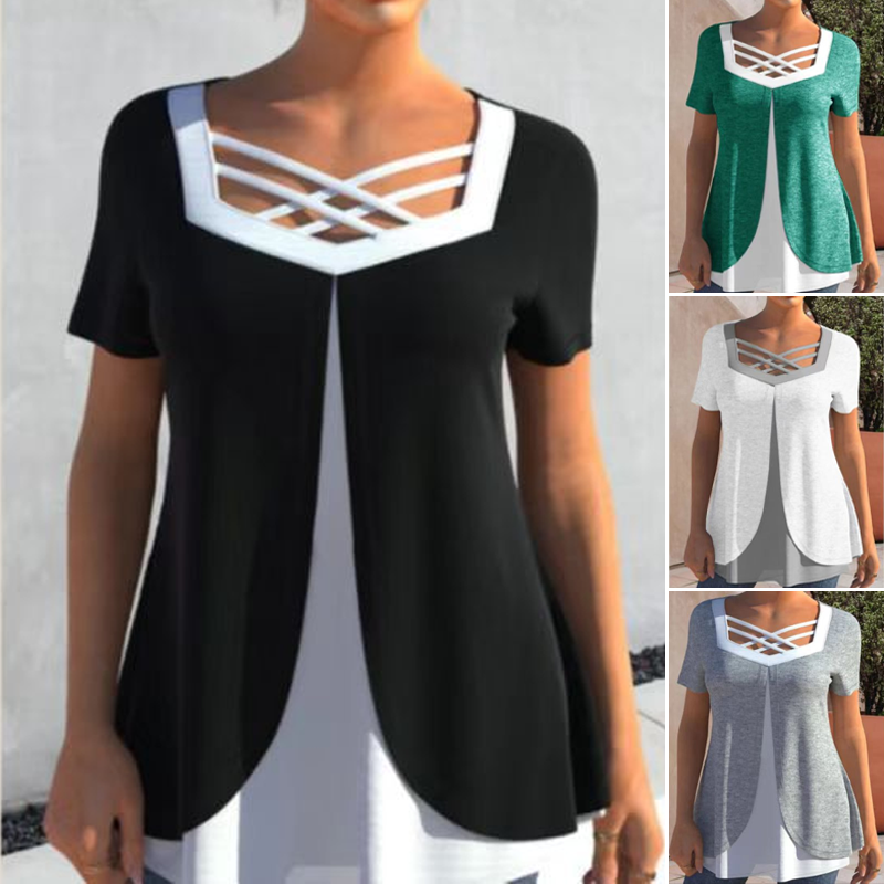 🌞Sommerschlussverkauf 50 % RABATT🔥Stylisches Kurzarm-Top mit V-Ausschnitt und Cut-out