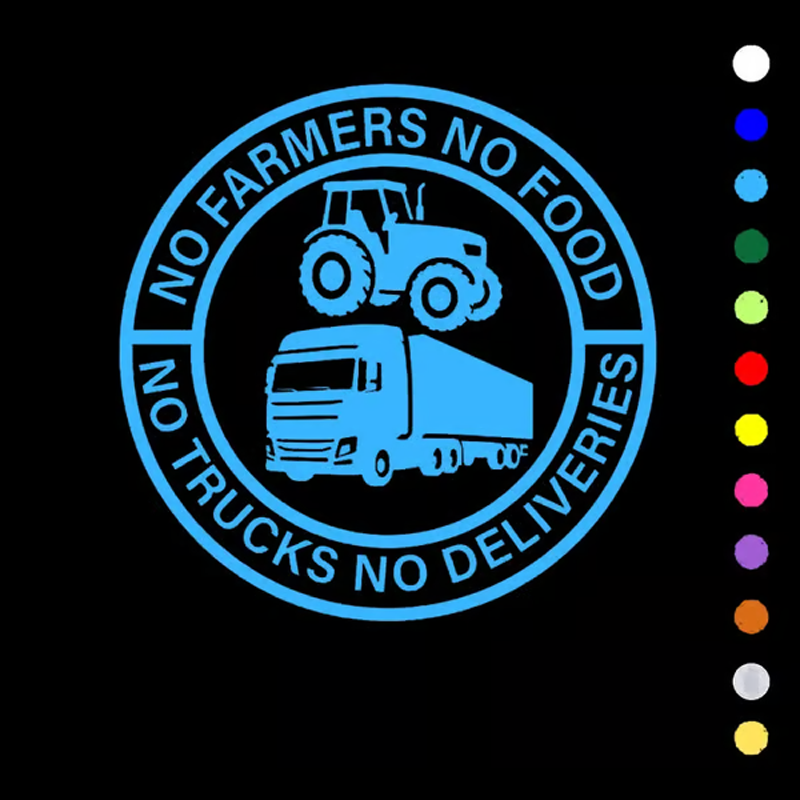 Car Vinyl Sticker: No Farmers No Food - No Trucks No Deliveries